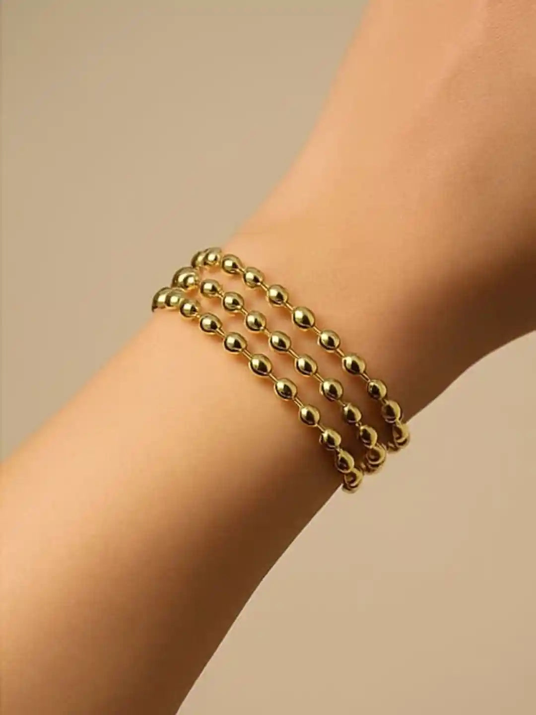 3 Layer Stacked Ball Beaded Bracelet Stainless Steel Gold/Silver Color for Women Fashionable Jewelry for Daily Wea