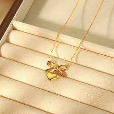 Gold Plated Heart Bow Pendant Necklace