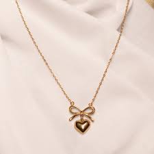 Gold Plated Heart Bow Pendant Necklace