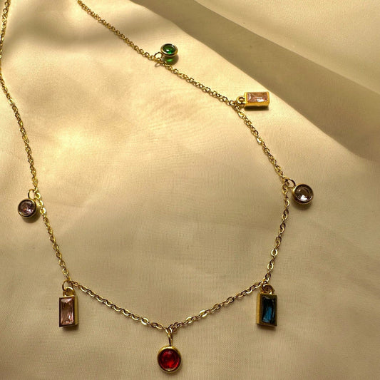 Multi stone charm necklace