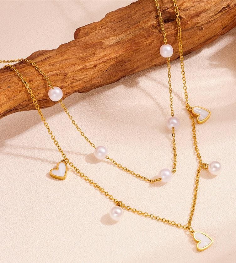 Heart shape  And Pearl double layer Necklace