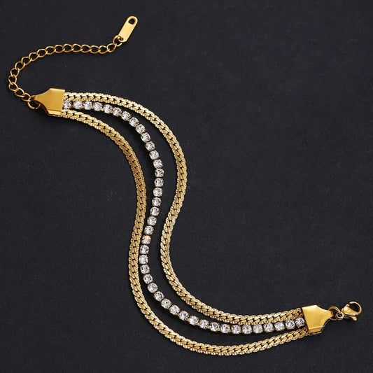 Triple Layer bracelet with zircon stone