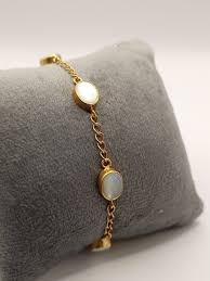 14k Gold Chain Bracelet, Natural Mother of Pearl, Adjustable