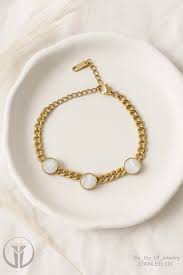 14k Gold Chain Bracelet, Natural Mother of Pearl, Adjustable